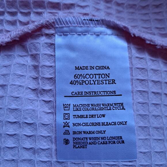 Lotus Linen Waffle Piping Robe Cotton Blend Long Spa Bathrobe Pink Women Size XL - Picture 11 of 11